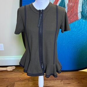Marni Olive Green Short-Sleeve Zip Peplum Top